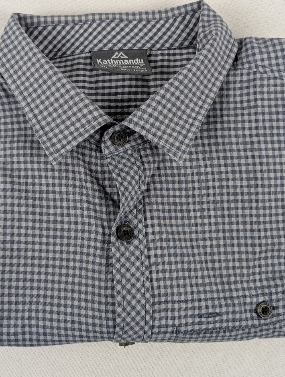 Kathmandu Men's Blue and White Gingham Button-Down Shirt